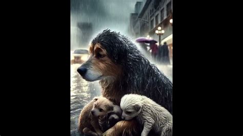 Wet dog sheltering from rain